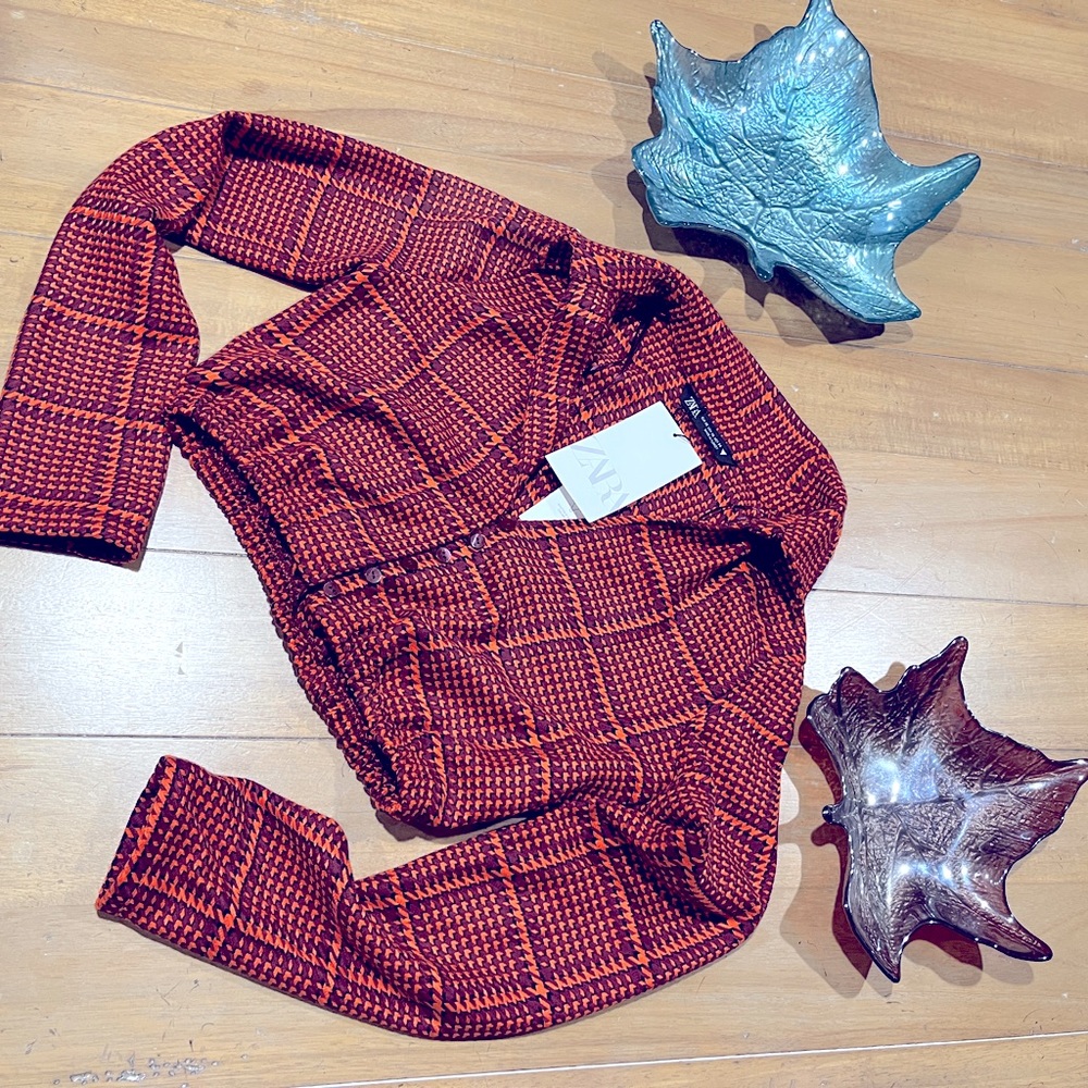Zara cropped collared button down top NWT